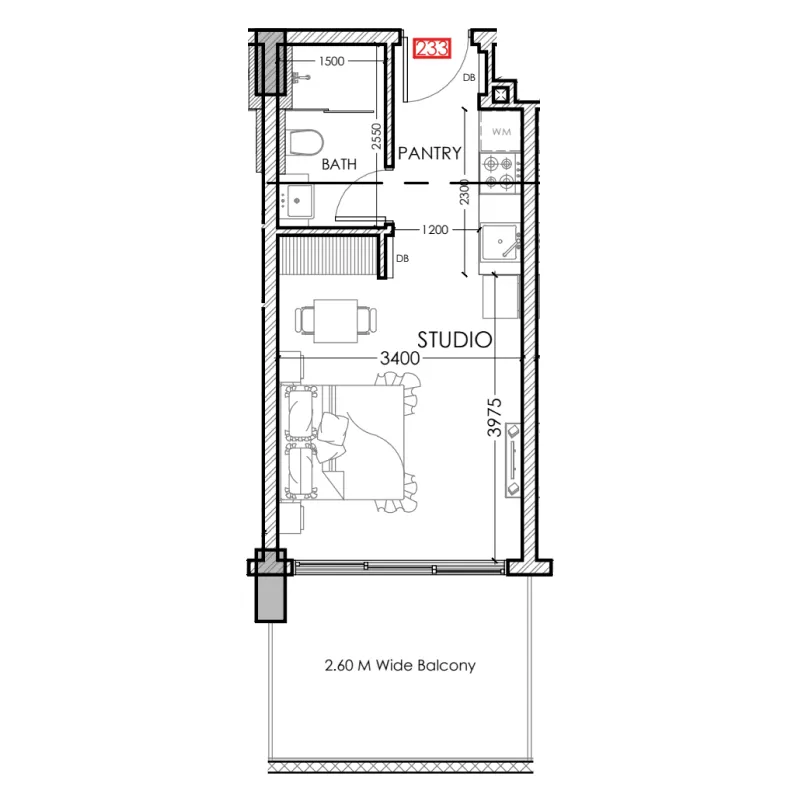 Al Haseen Residences 5 Studio floor plan, 383 sqft