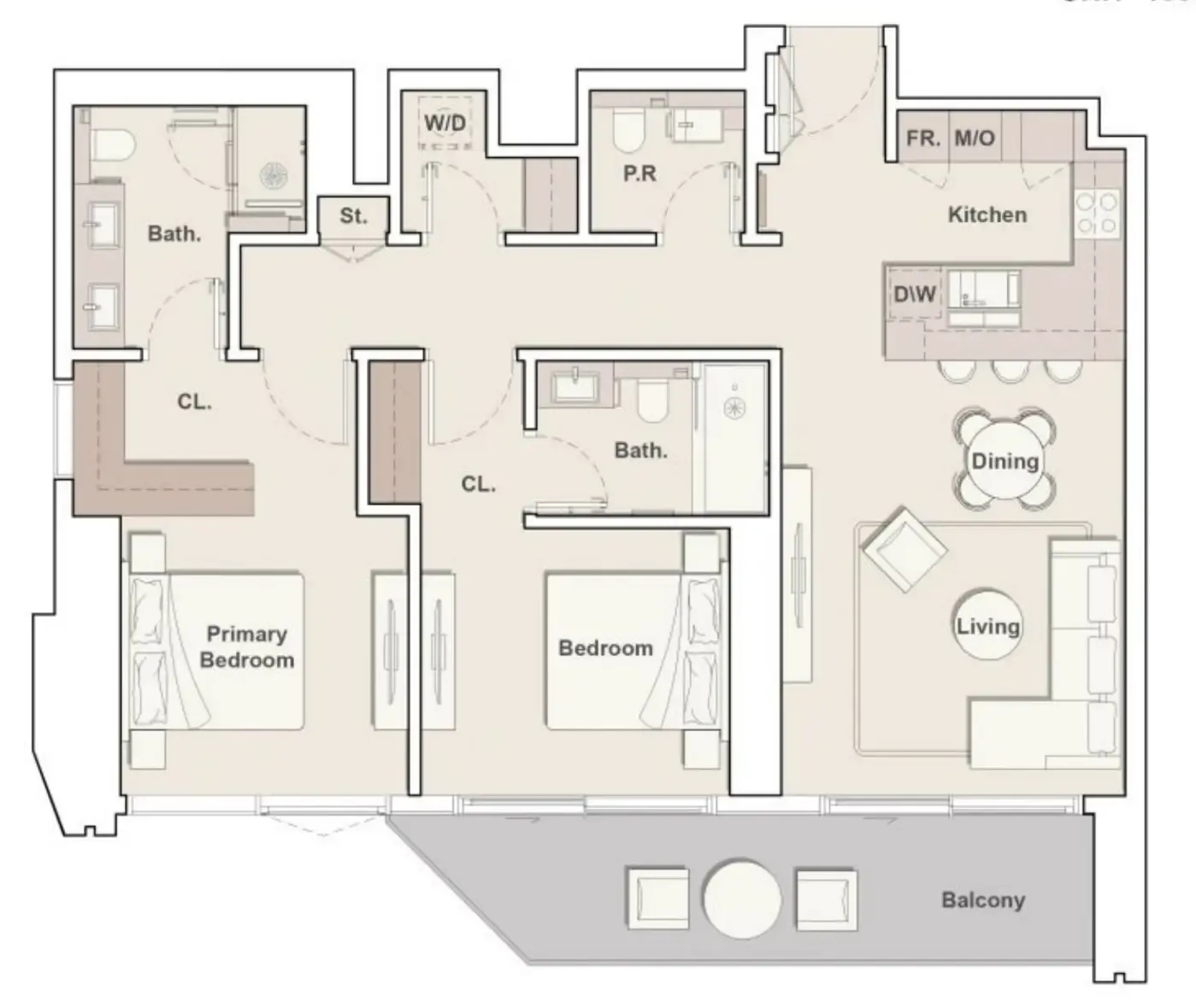 Eltiera Views 2 bed floor plan, 1,259 sqft