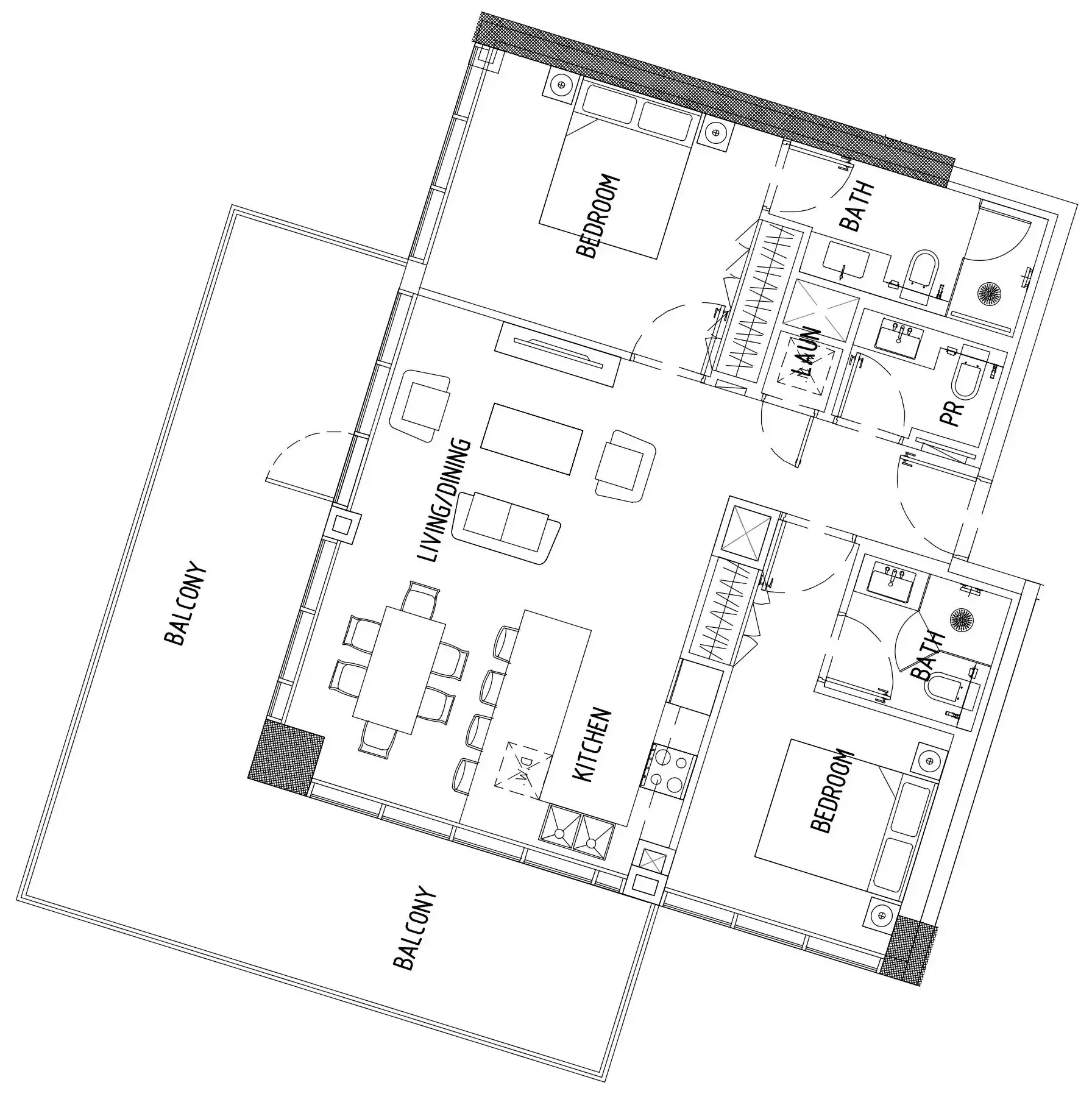 Damac District 2 bed floor plan, 1,290 sqft