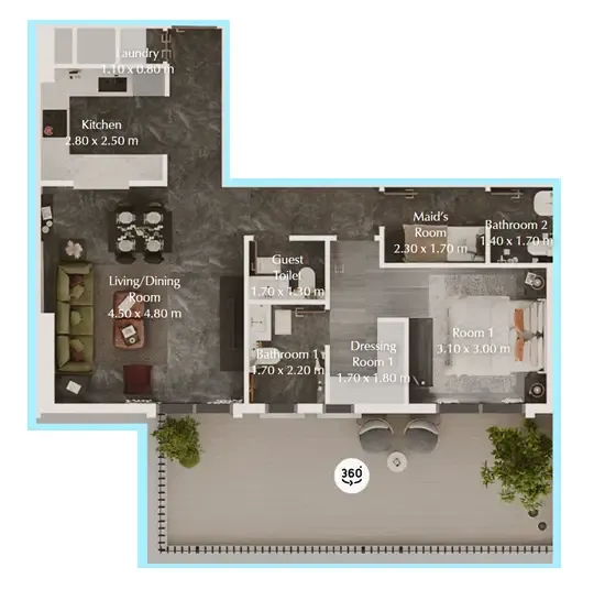 Bab Al Qasr Garden Residences 65 1 bed floor plan, 1,006 sqft