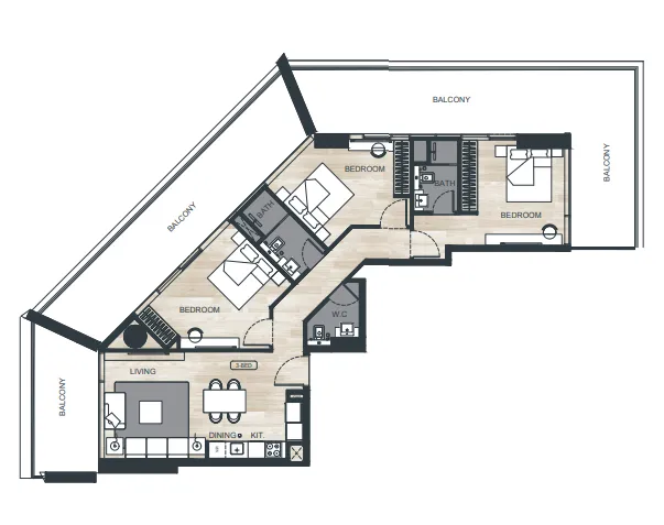 Binghatti Ghost 3 bed floor plan, 1,920 sqft