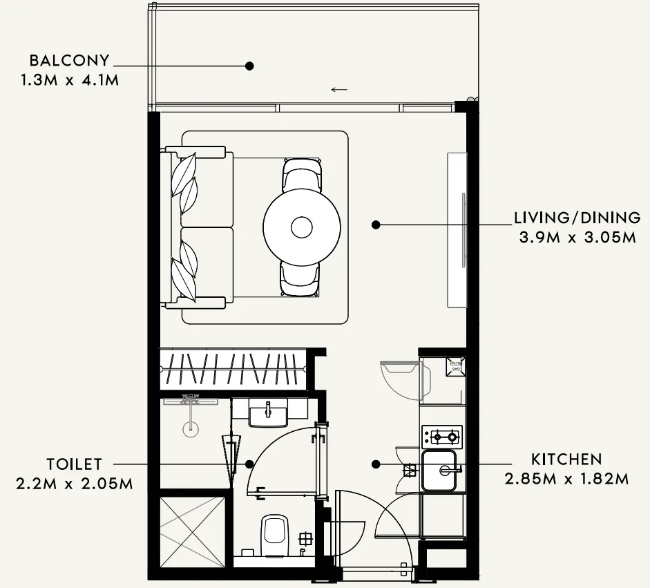 Azizi Milan Studio floor plan, 336 sqft