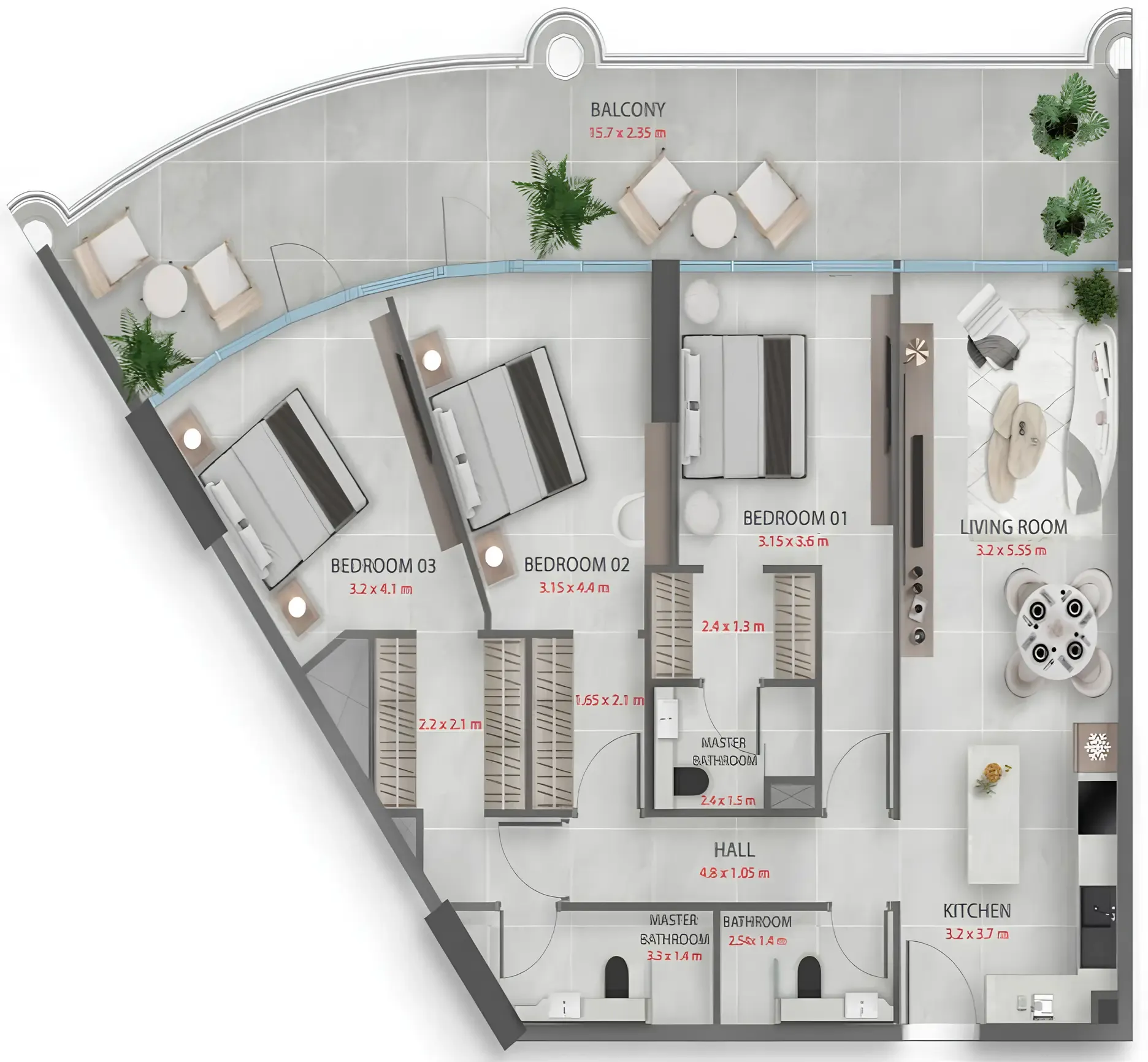 Sakura Gardens 3 bed floor plan, 1,616 – 1,969 sqft