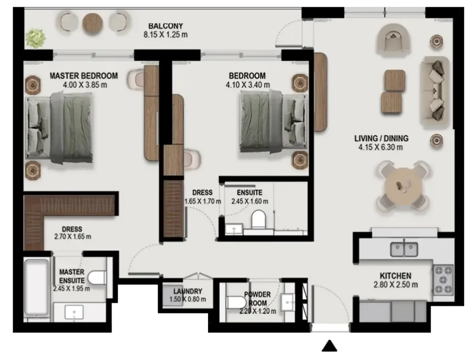 Boulevard Park at Wasl Gate 2 bed floor plan, 1,253 – 1,263 sqft