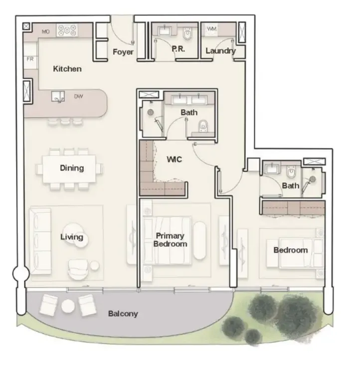 Ellington Ocean House 2 bed floor plan, 1,630 sqft