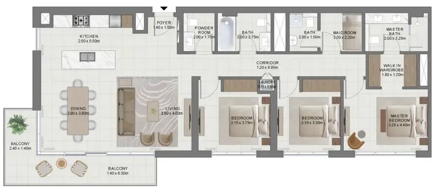 Golf Hills 3 bed floor plan, 1,739 – 1,749 sqft