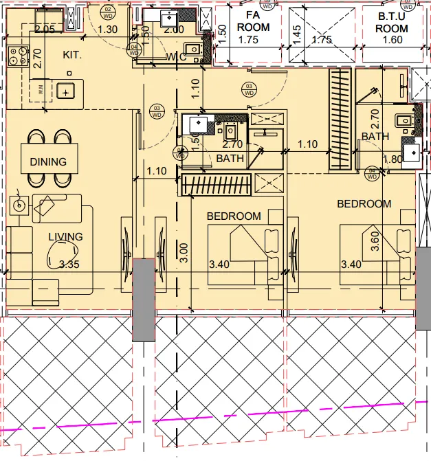 Binghatti Twilight 2 bed floor plan, 1,286 sqft