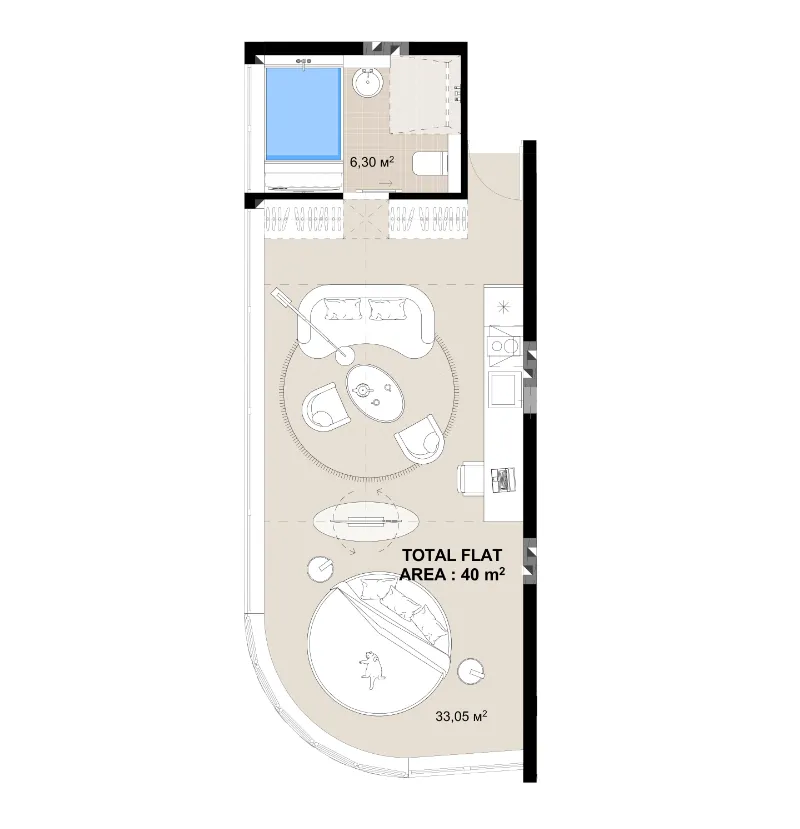 Buddha Club House Studio floor plan, 430 sqft