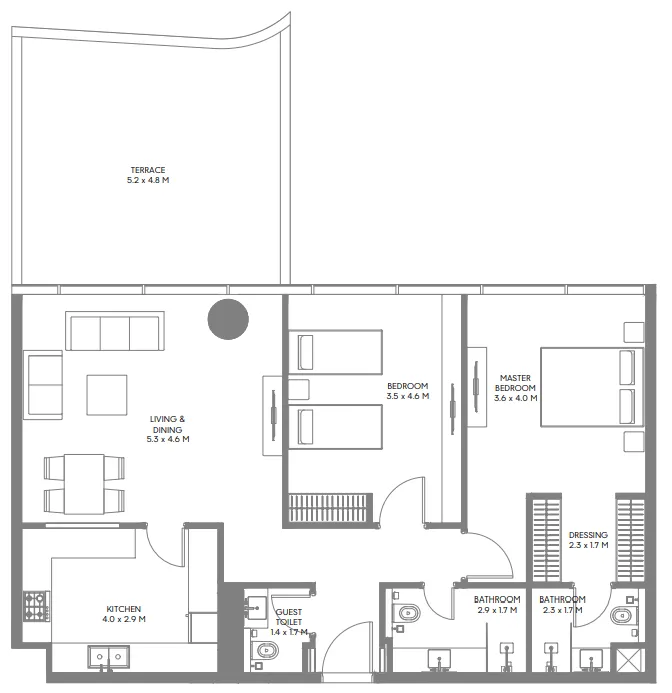 The Gate 3 and 4 2 bed floor plan, 1,390 sqft