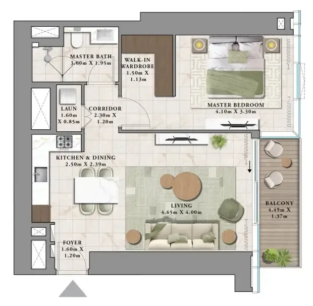 Avarra by Palace 1 bed floor plan, 825 sqft