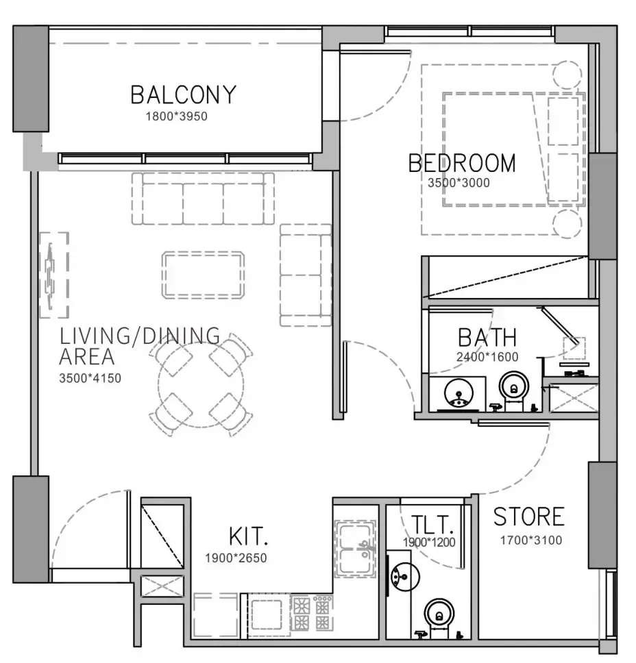 Stamn Yuni 1 bed floor plan, 731 sqft