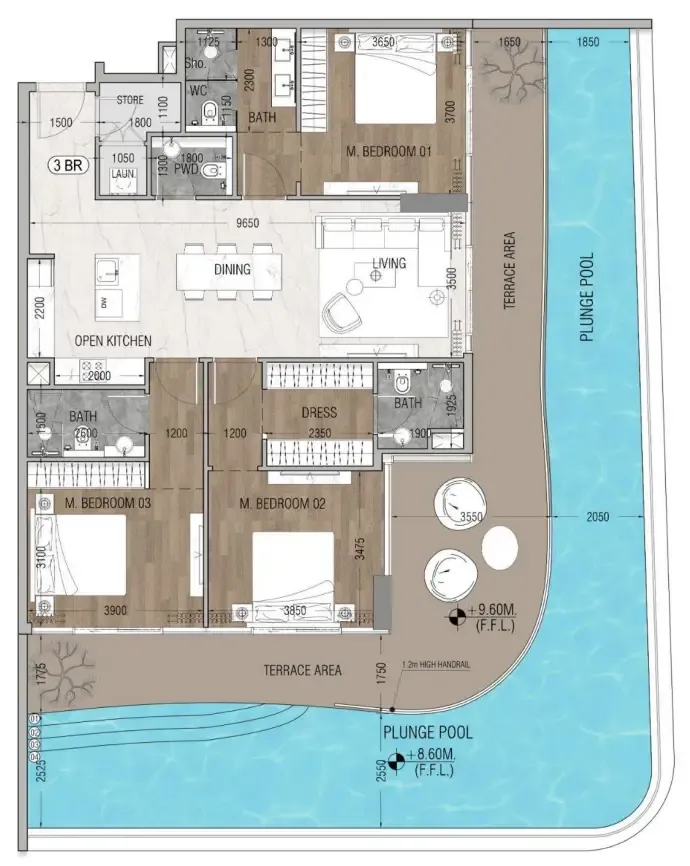 Vue Dorée 3 bed floor plan, 2,625 sqft