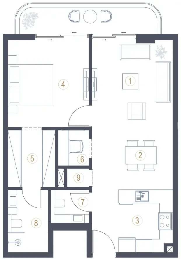 Liora 1 bed floor plan, 843 – 873 sqft