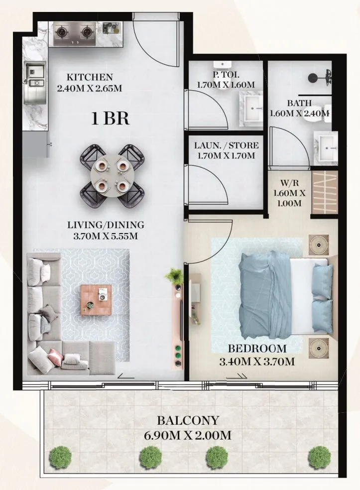 Chapter 01 by Newbury 1 bed floor plan, 790 sqft