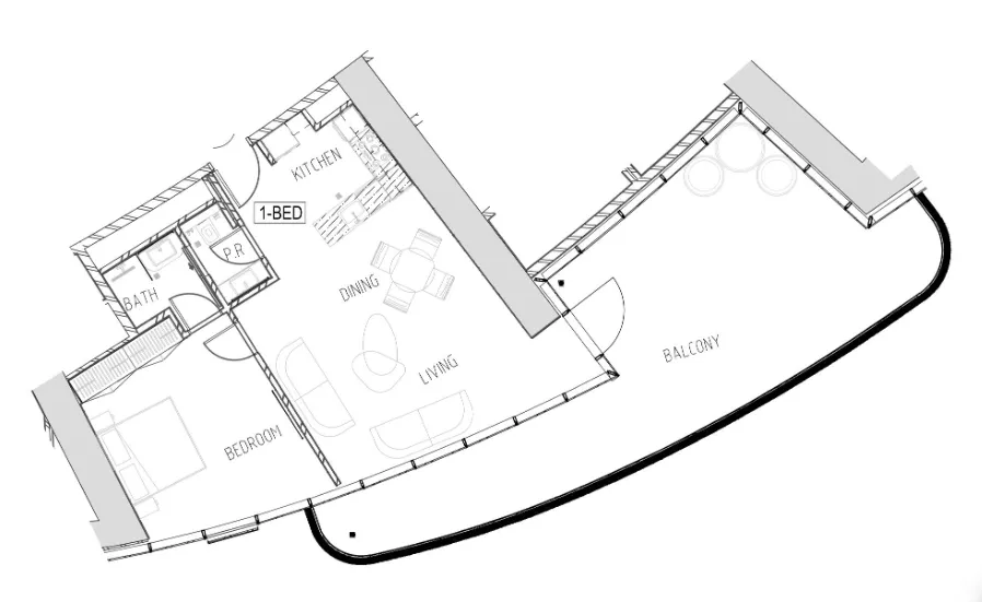 Damac Bay 1 bed floor plan, 1,306 sqft