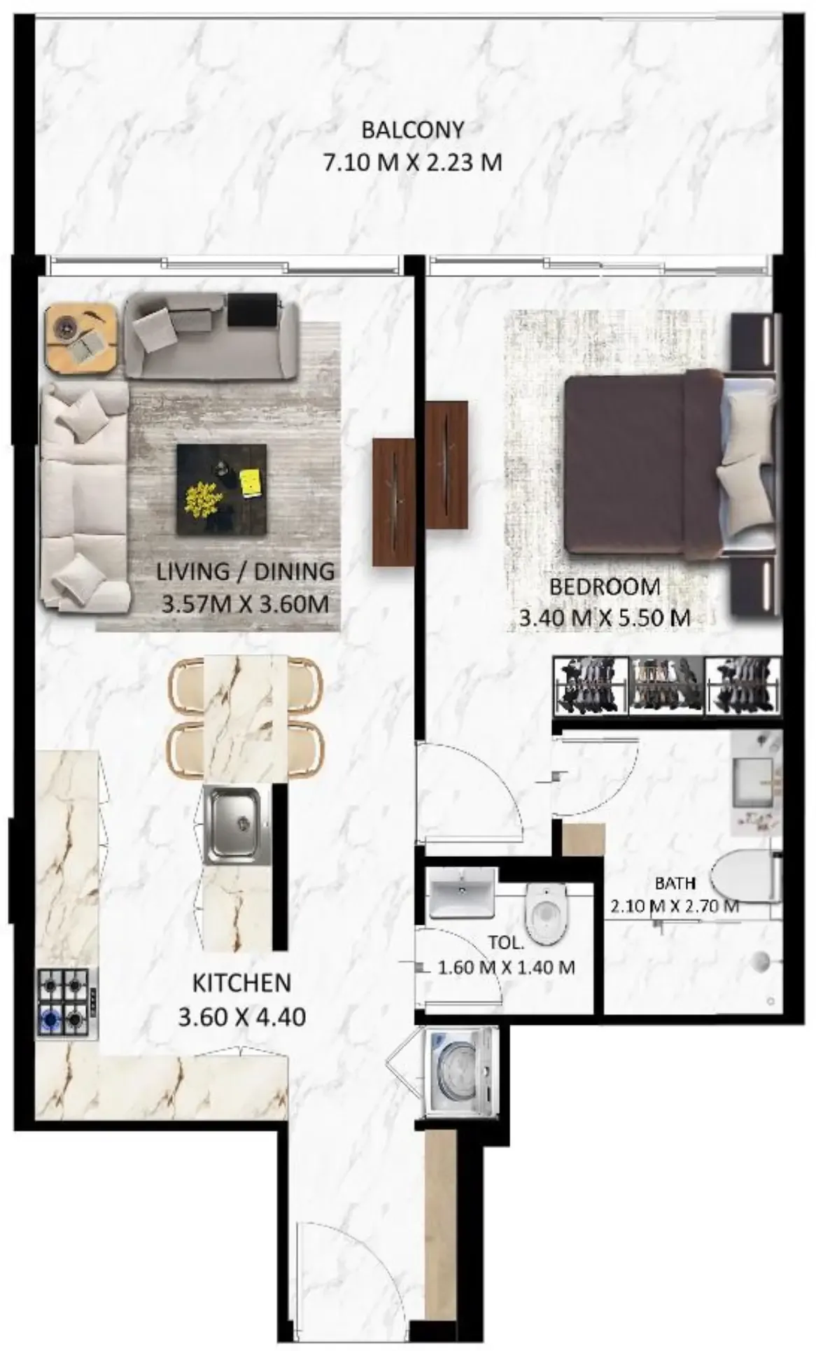 Bling Avenue 1 1 bed floor plan, 832 sqft