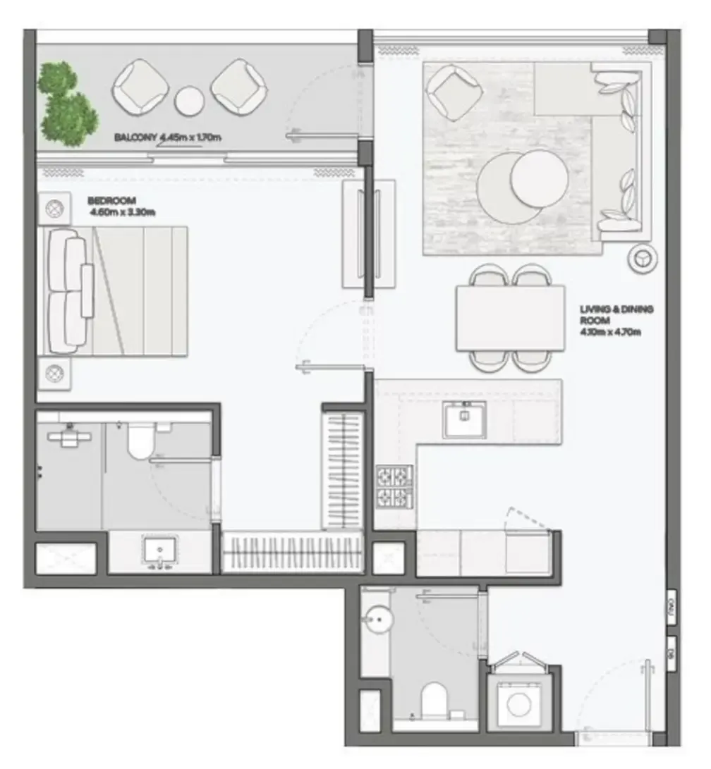 Mansory Residences by Amaal 1 bed floor plan, 789 – 879 sqft