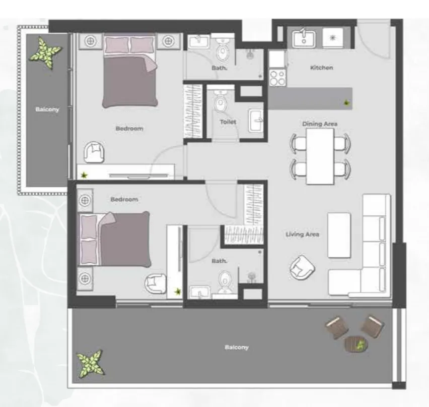 Arib Collection 2 bed floor plan, 1,347 sqft