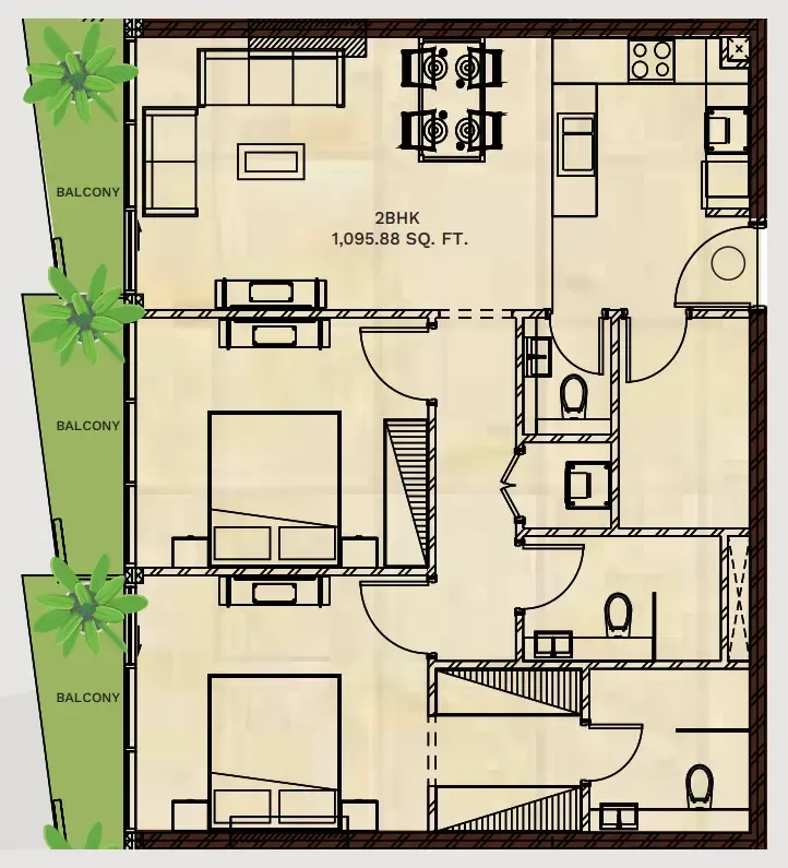 Gateway by Premier Choice 2 bed floor plan, 1,100 sqft