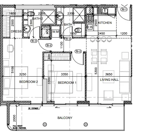 Oak Yard 2 bed floor plan, 1,112 sqft