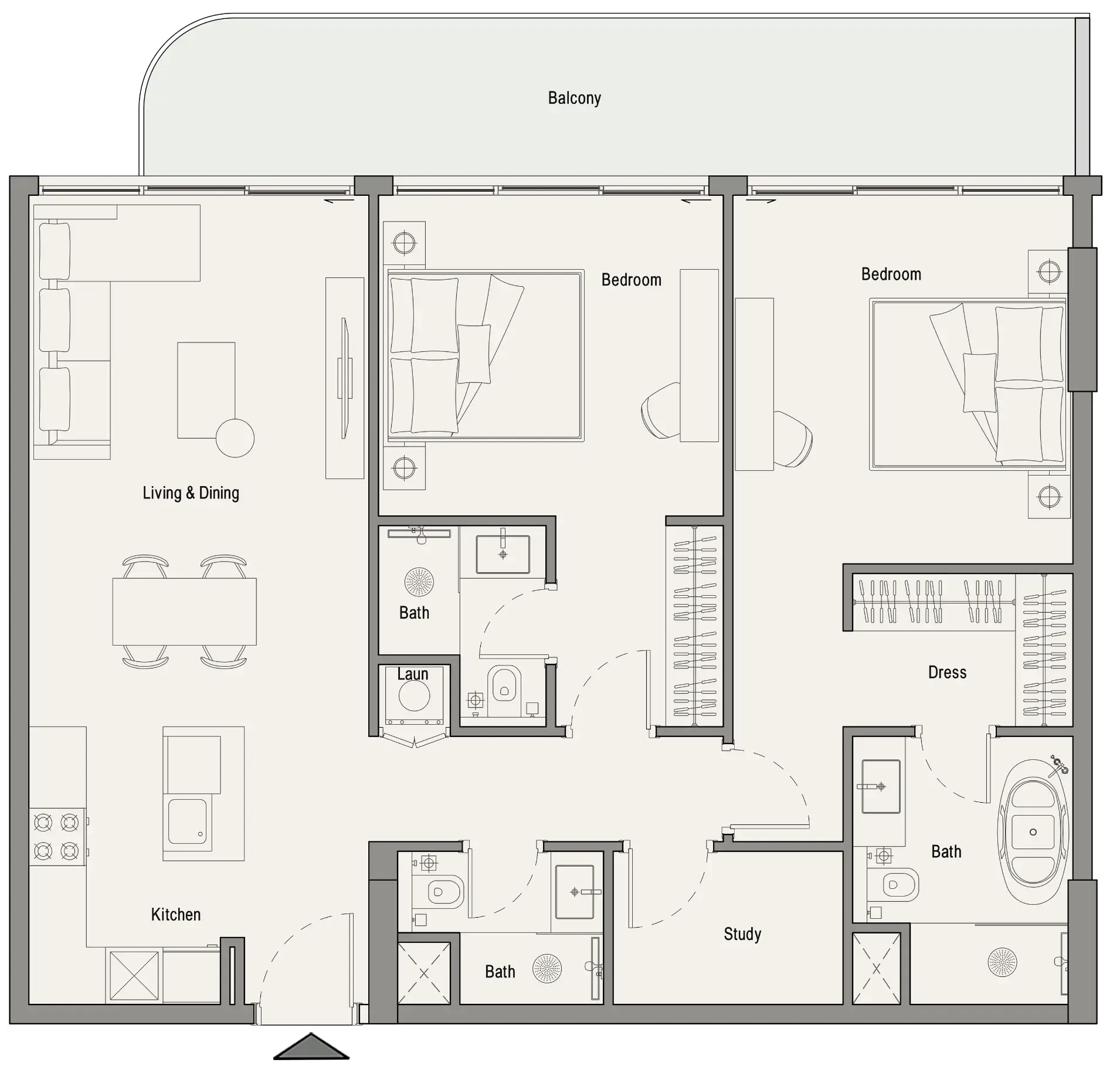 113 Residences by Iman 2 bed floor plan, 1,209 sqft