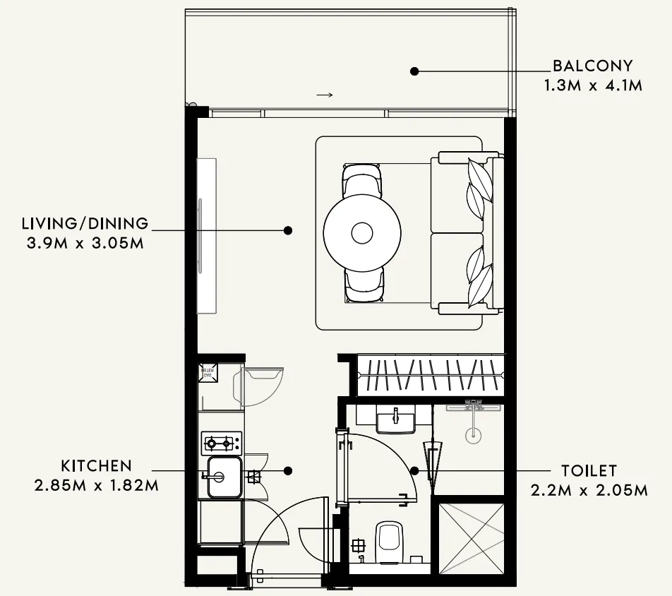 Azizi Milan Studio floor plan, 330 sqft