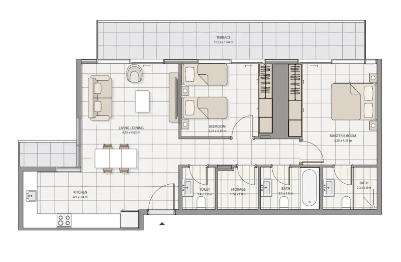 The Icon Tower 2 bed floor plan, 1,827 sqft