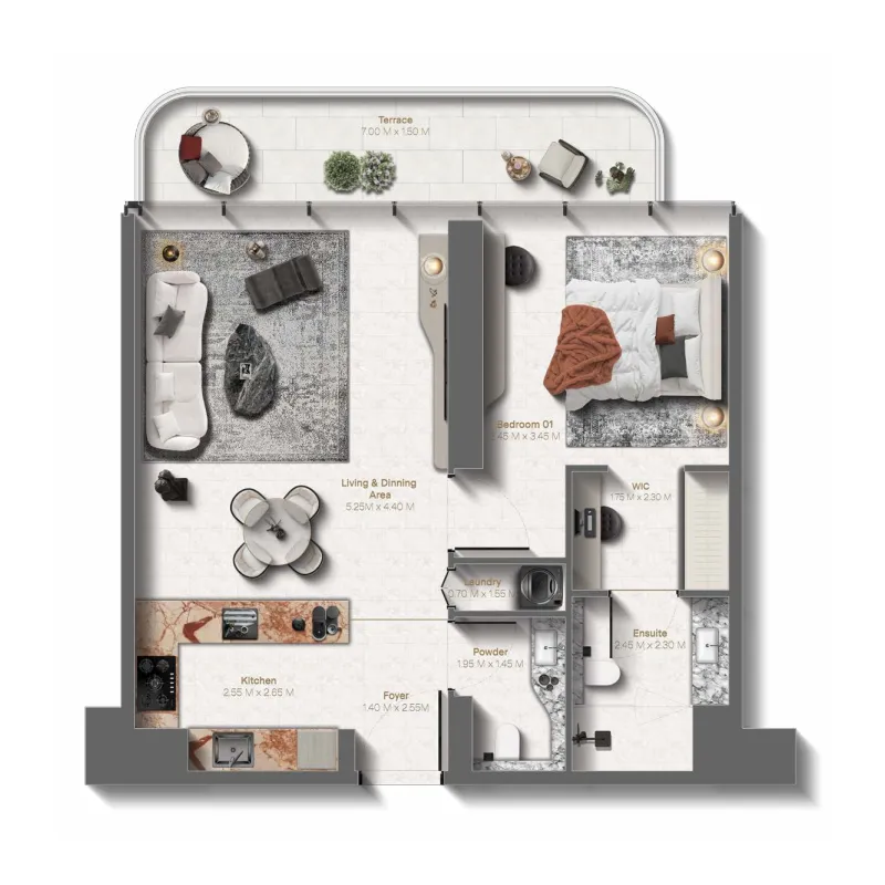 Le Château 1 bed floor plan, 841 sqft