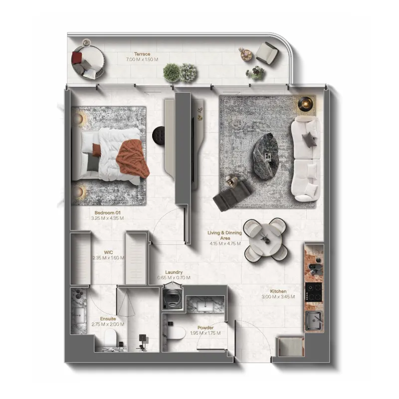 Le Château 1 bed floor plan, 846 sqft