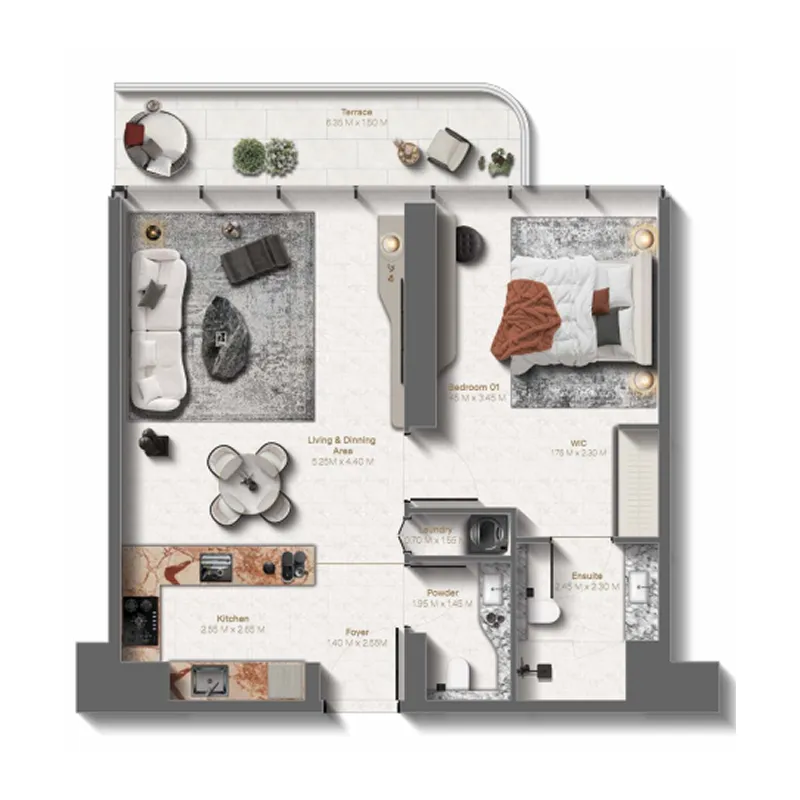 Le Château 1 bed floor plan, 828 sqft