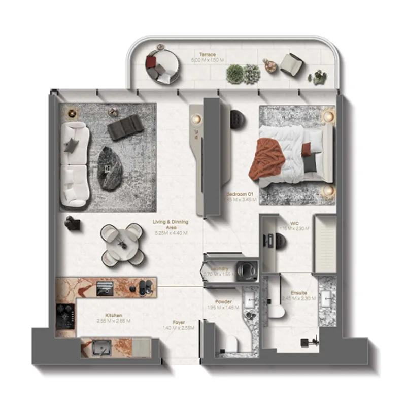 Le Château 1 bed floor plan, 814 sqft