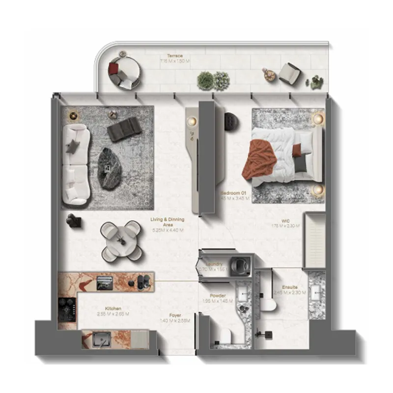 Le Château 1 bed floor plan, 841 sqft