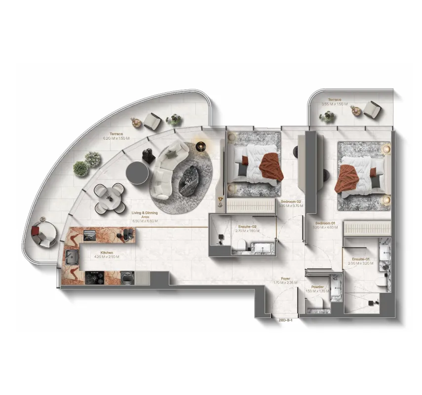 Le Château 2 bed floor plan, 1,266 sqft