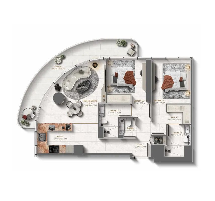 Le Château 2 bed floor plan, 1,266 – 1,267 sqft