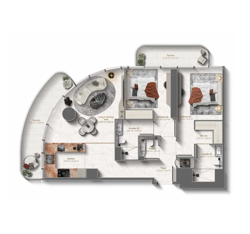 Le Château 2 bed floor plan, 1,273 sqft