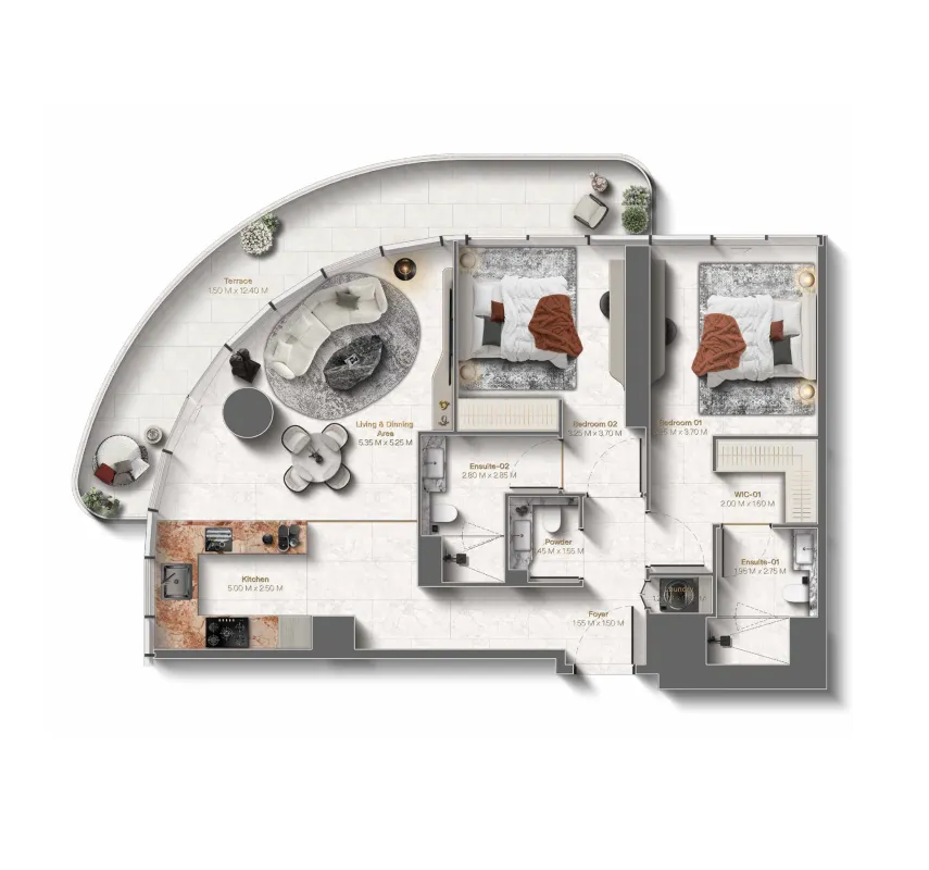 Le Château 2 bed floor plan, 1,279 sqft