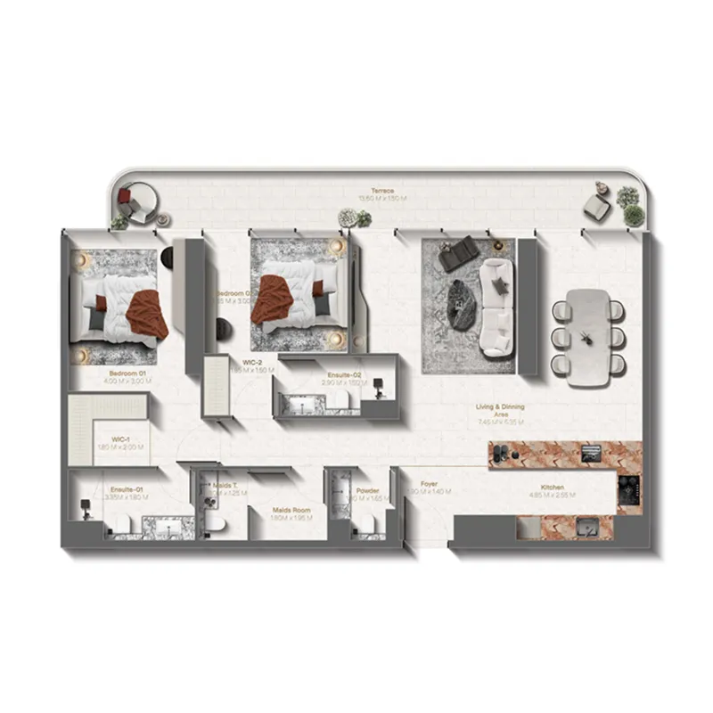 Le Château 2 bed floor plan, 1,483 sqft