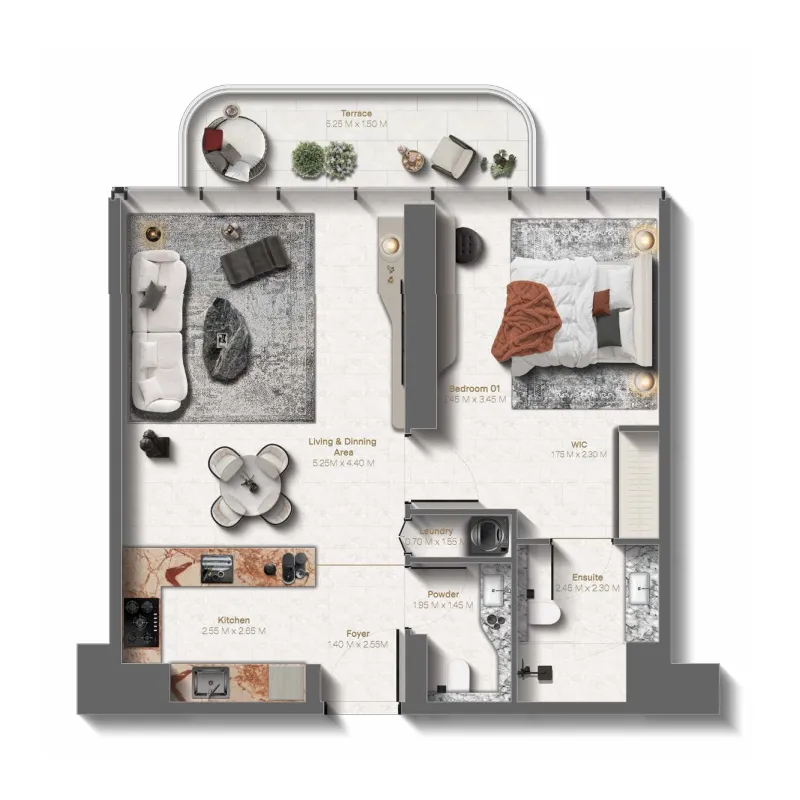 Le Château 1 bed floor plan, 810 sqft