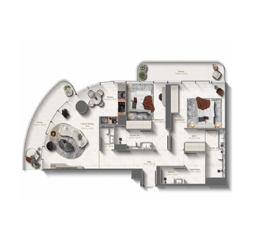 Le Château 2 bed floor plan, 1,396 sqft