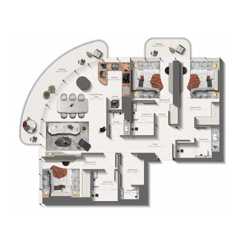 Le Château 3 bed floor plan, 1,674 sqft
