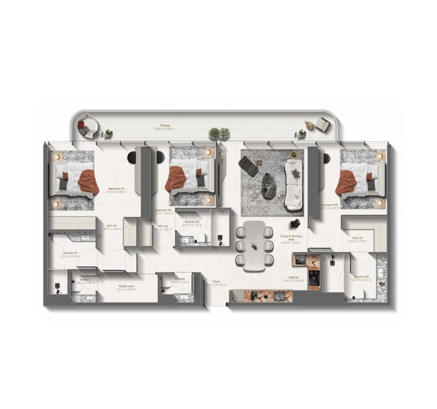 Le Château 3 bed floor plan, 1,665 sqft