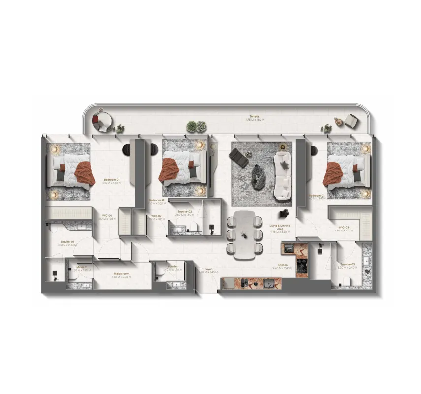 Le Château 3 bed floor plan, 1,691 sqft