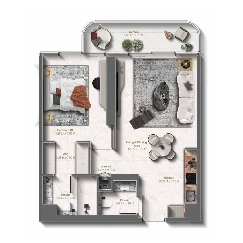 Le Château 1 bed floor plan, 828 sqft