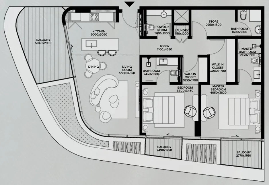 Lia by Avenew Development 2 bed floor plan, 1,419 sqft