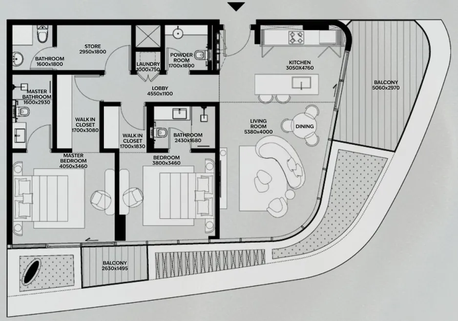 Lia by Avenew Development 2 bed floor plan, 1,376 sqft