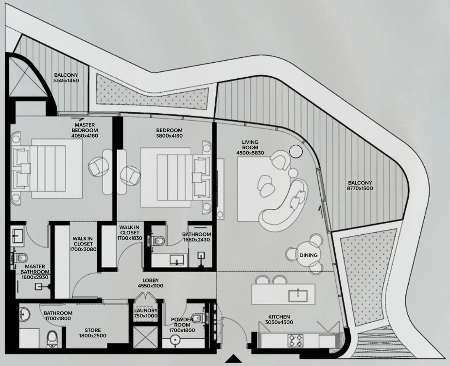 Lia by Avenew Development 2 bed floor plan, 1,464 – 1,510 sqft