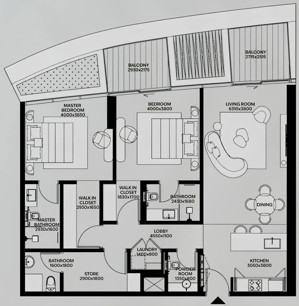 2 bed layout