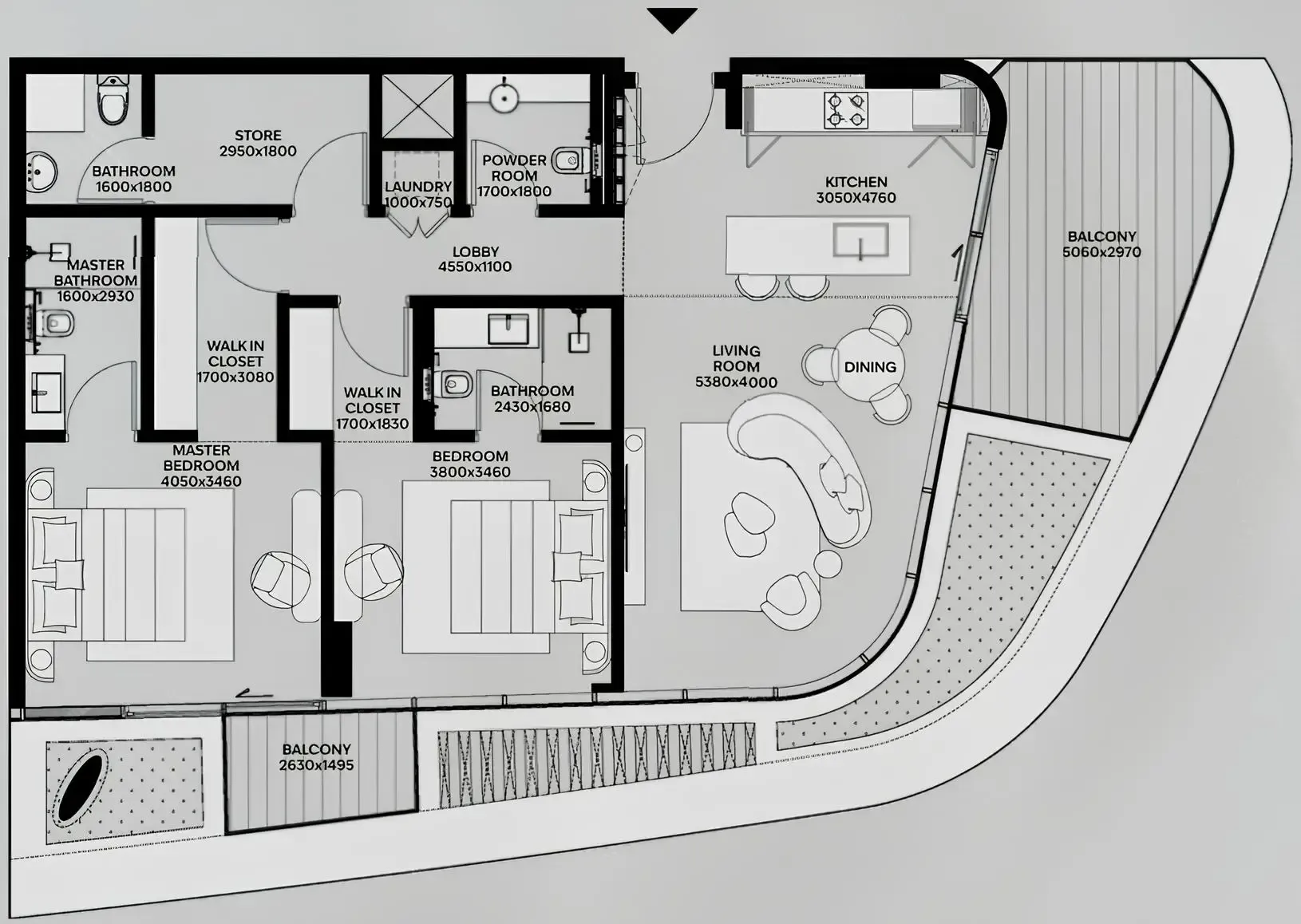 2 bed layout