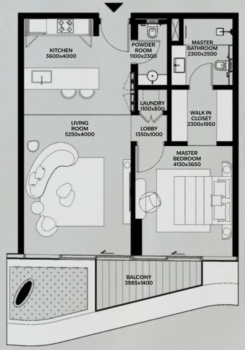 Lia by Avenew Development 1 bed floor plan, 837 sqft
