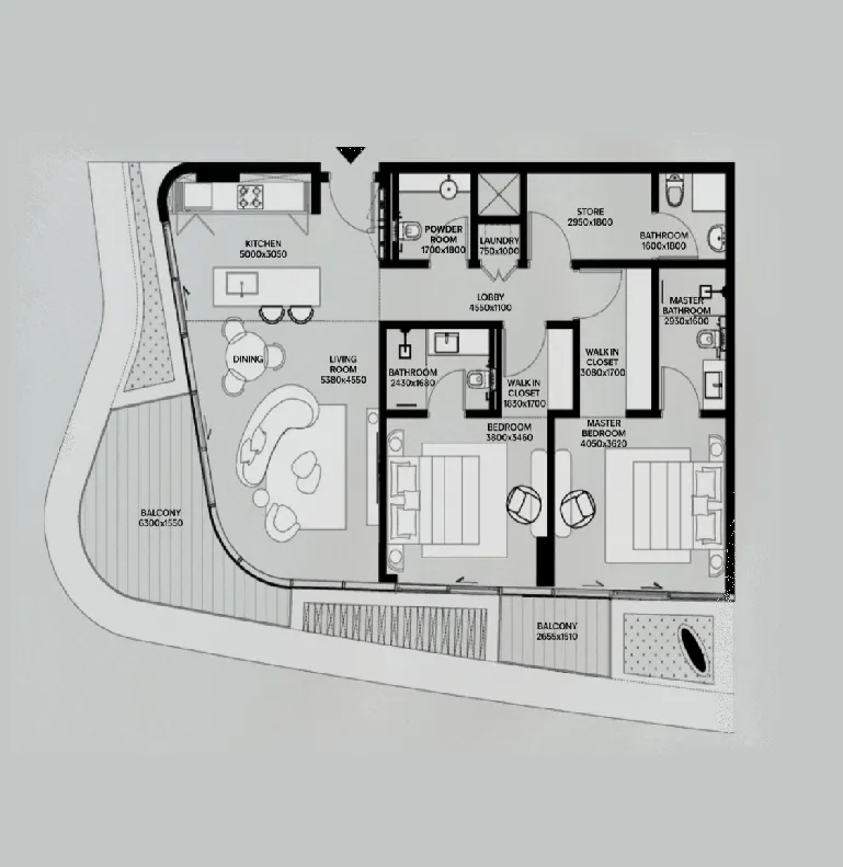 2 bed layout